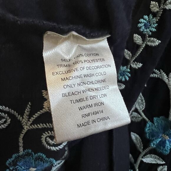 JOHNNY WAS NWT Jaanvi Black Midi Dress Balloon Slv Embroidered Boho Chic Sz S - Picture 4 of 5